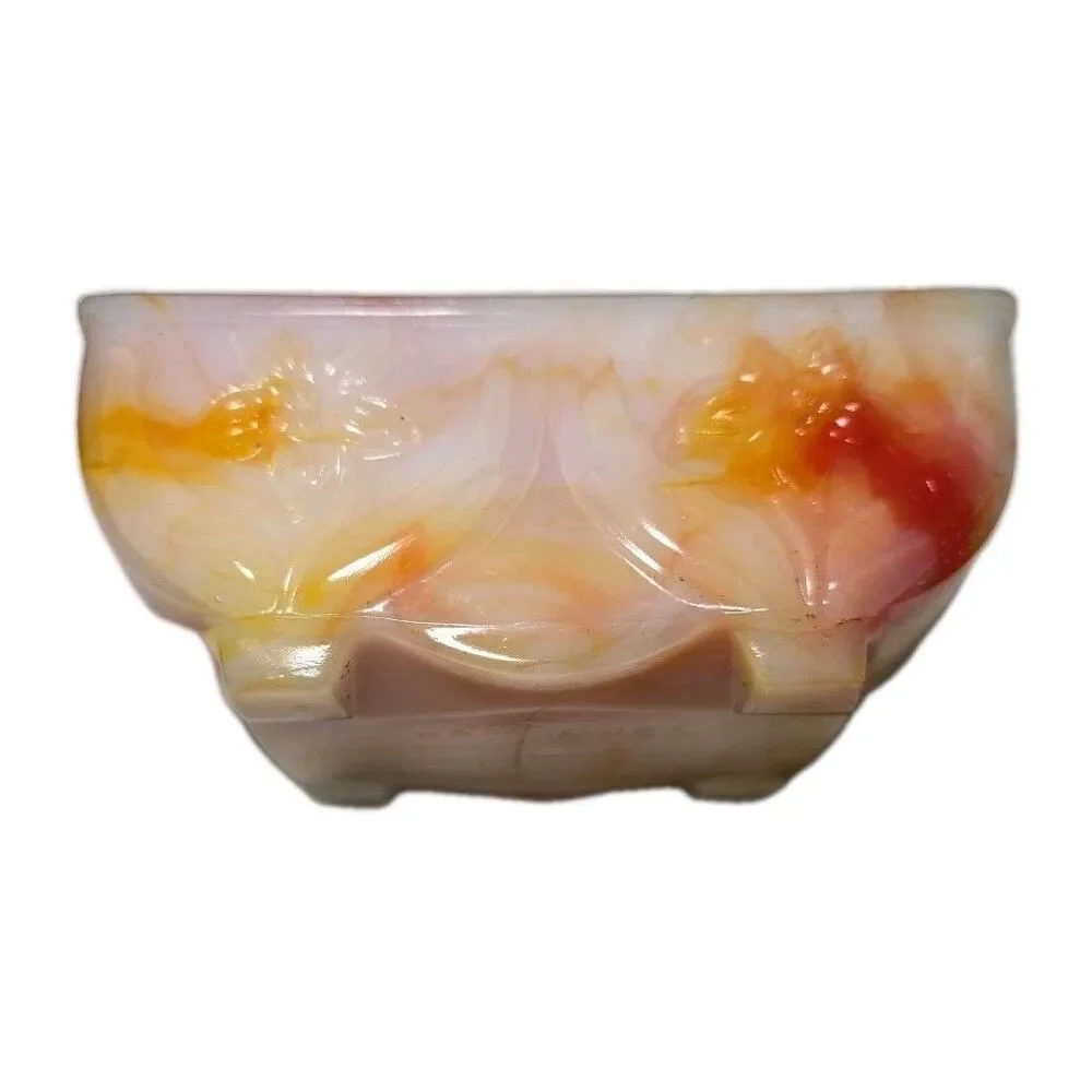 Vintage Akro Agate Slag Glass Planter Bowl Dish Vase Pot Multi Swirl